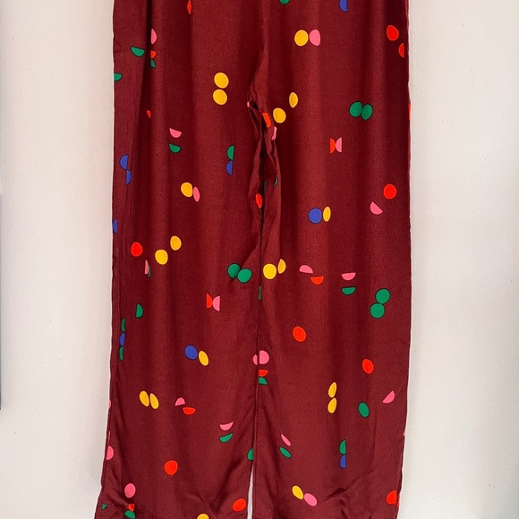 Pre-Loved Burgundy's with Polka-Dot Straight leg flowy Pants - Picture 2 of 5